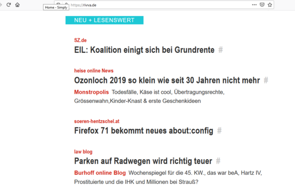 Screenshot zeigt Startseite von rivva.de