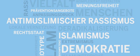 Wordcloud mit verschiedenen Begriffen aus dem Bereich Islamismus  - Link auf: Islam von Islamismus unterscheiden – Antimuslimischem Rassismus begegnen!