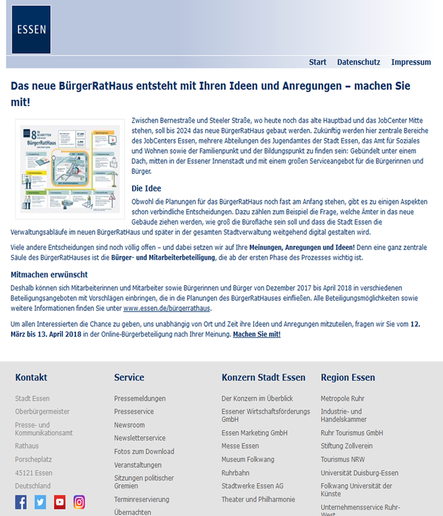 Screenshot der Projektseite "BürgerRatHaus" Essen
