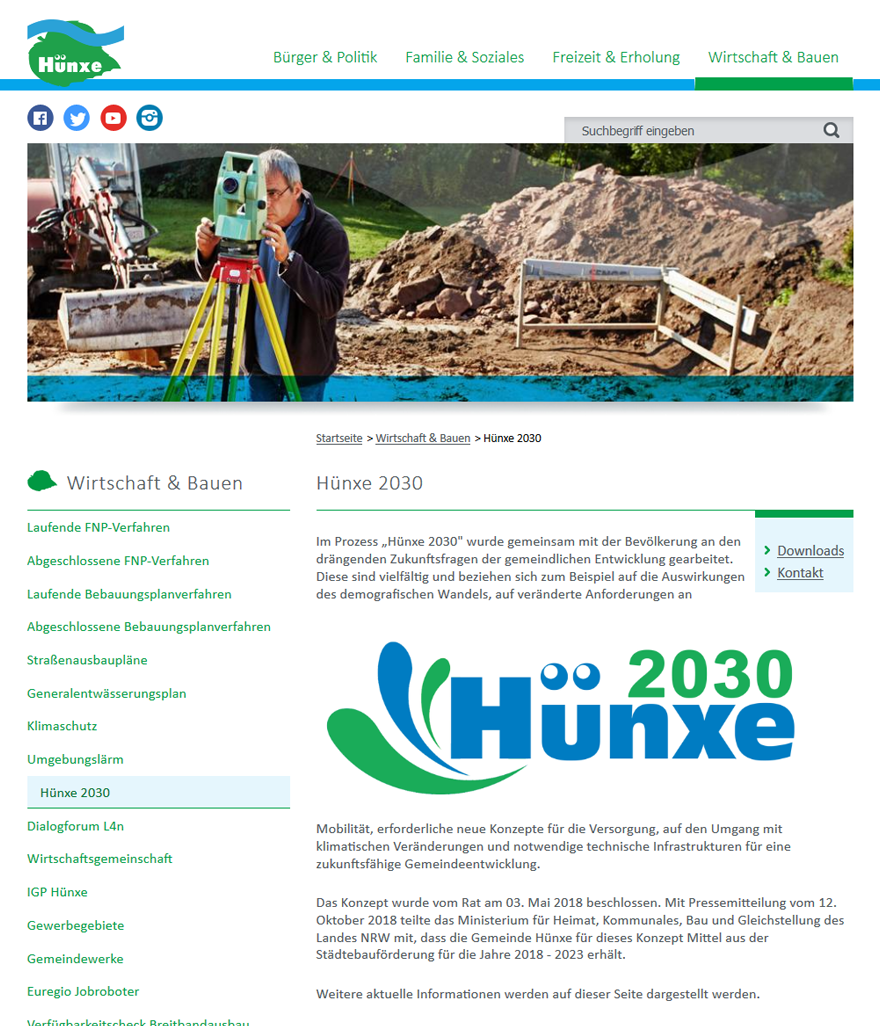 Screenshot der Projektseite Hünxe 2030