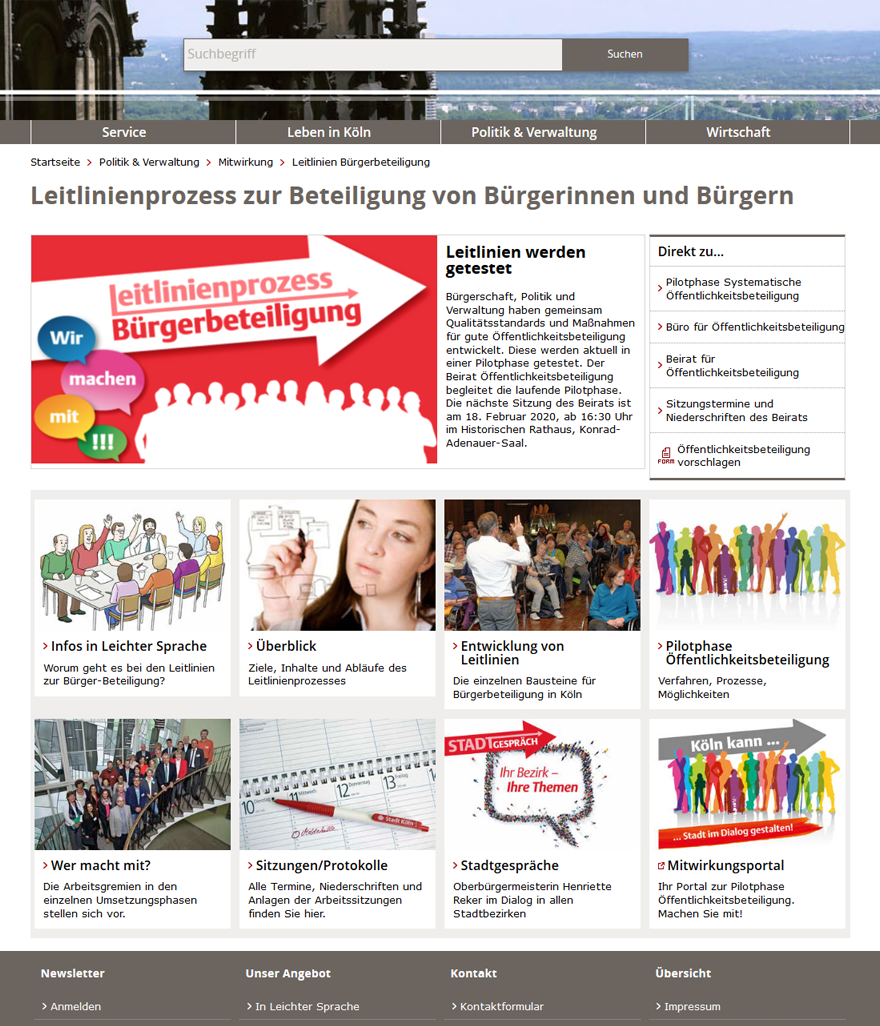 Screenshot der Projektseite "Leitlinienprozess Bürgerbeteiligung"