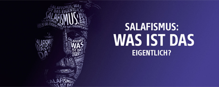 Grafik eines menschlichen Kopfes, auf dem mehrmals Salafismus: Was ist das eigentlich?" geschrieben steht. Die Aufschrift steht rechts neben dem Kopf noch einmal in groß.