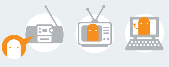Grafik Figur mit Radio, TV und Laptop