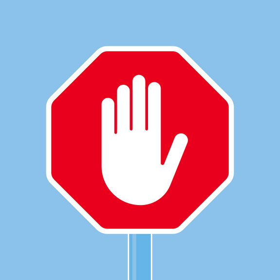 Rotes Schild mit einer Hand, die Stopp signalisiert