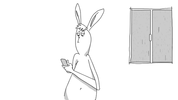 Zeichnung eines Hasen, der auf sein Smartphone schaut