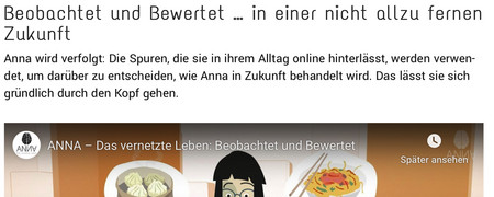 Screenshot der Internetseite www.annasleben.de  - Link auf: Anna – Das vernetzte Leben