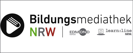 Logo mit der Schrift: Bildungsmediathek, darunter NRW, EDMOND NRW, learn:line NRW.  - Link auf: Alles für die Schule