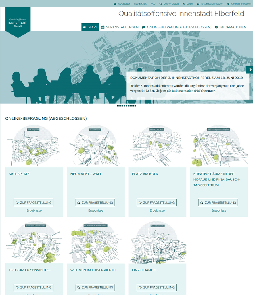Screenshot der Projektseite "Qualitätsoffensive Innenstadt Elberfeld"