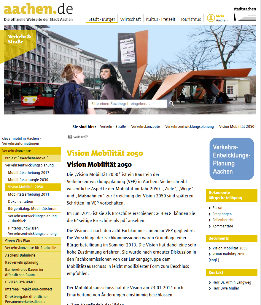 Screenshot der Projektseite "Vision Mobilität 2050"
