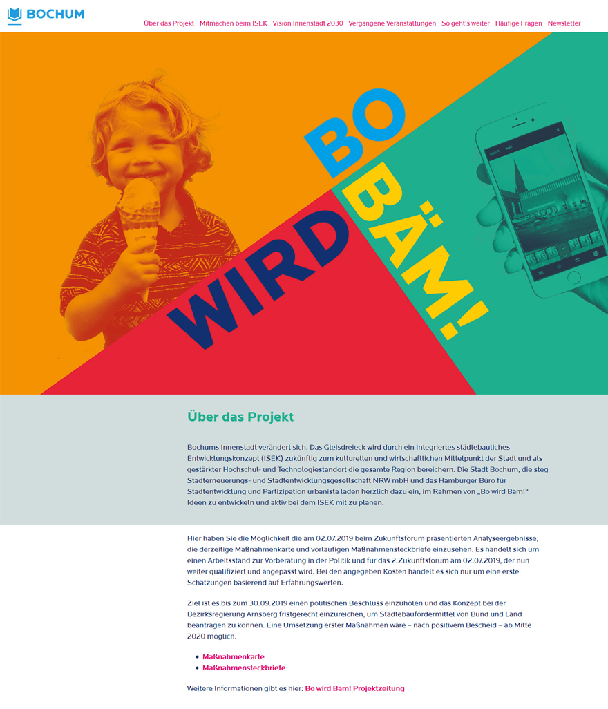 Screenshot der Projektseite "Bo wird Bäm"