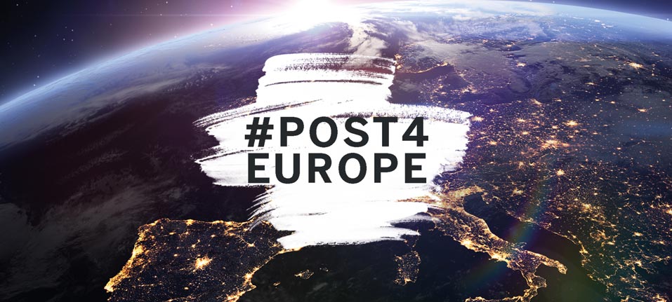 Satellitenbild auf Deutschland mit dem weißen Schriftzug #post4europe