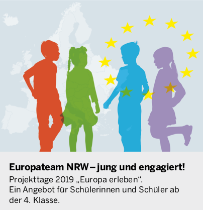 Logo Europateam: Piktorgramm mit bunten Silhouetten von Menschen und informationstext zur Veranstaltung.
